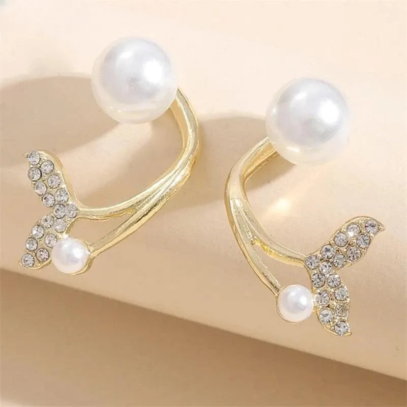 Fish Tail Pearl Earrings, Crystal Imitation Pearl Sweet Earring, Charming Crystal Stud Earrings, Elegant Mermaid Tail Shape Pearl Earrings Fish Tail Pearl Earrings, Crystal Imitation Pearl Sweet Earring, Charming Crystal Stud Earrings, Elegant Mermaid Tail Shape Pearl Earrings